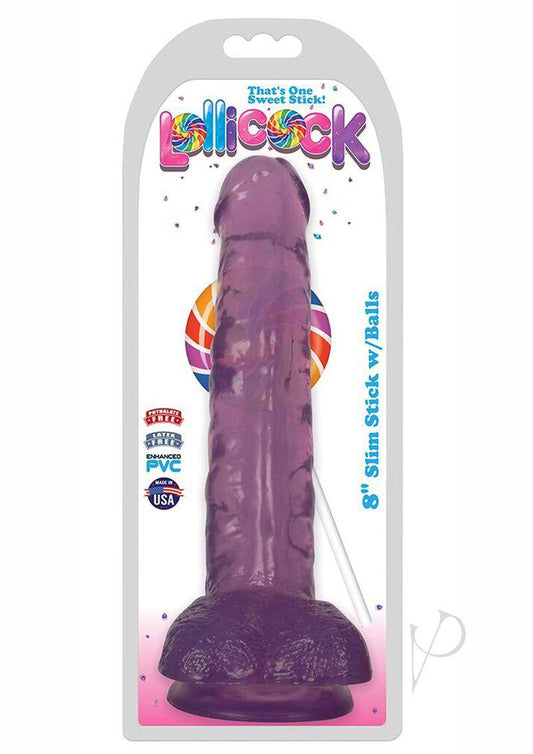 Lollicock Slim Stick Dildo with Balls 8in - Grape Ice