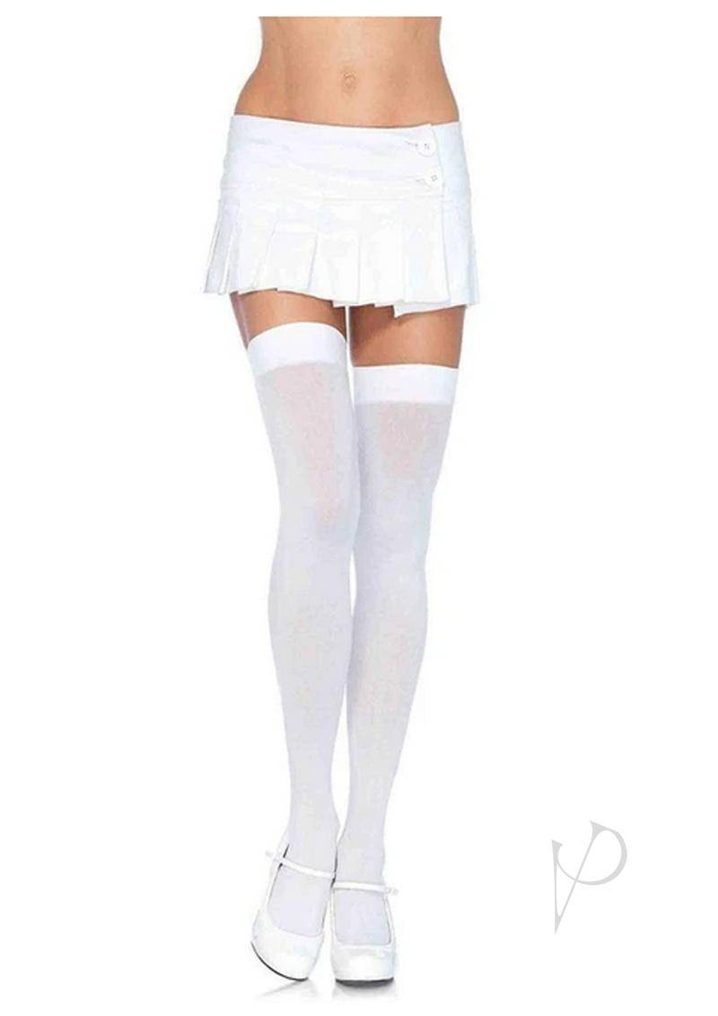 Leg Avenue Nylon Thigh High - O/S - White