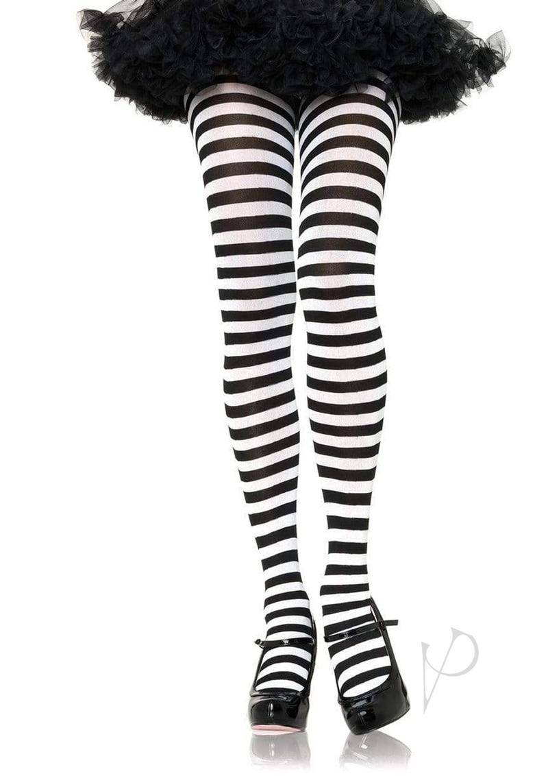 Leg Avenue Striped Tights - 3X-4X - Black/White