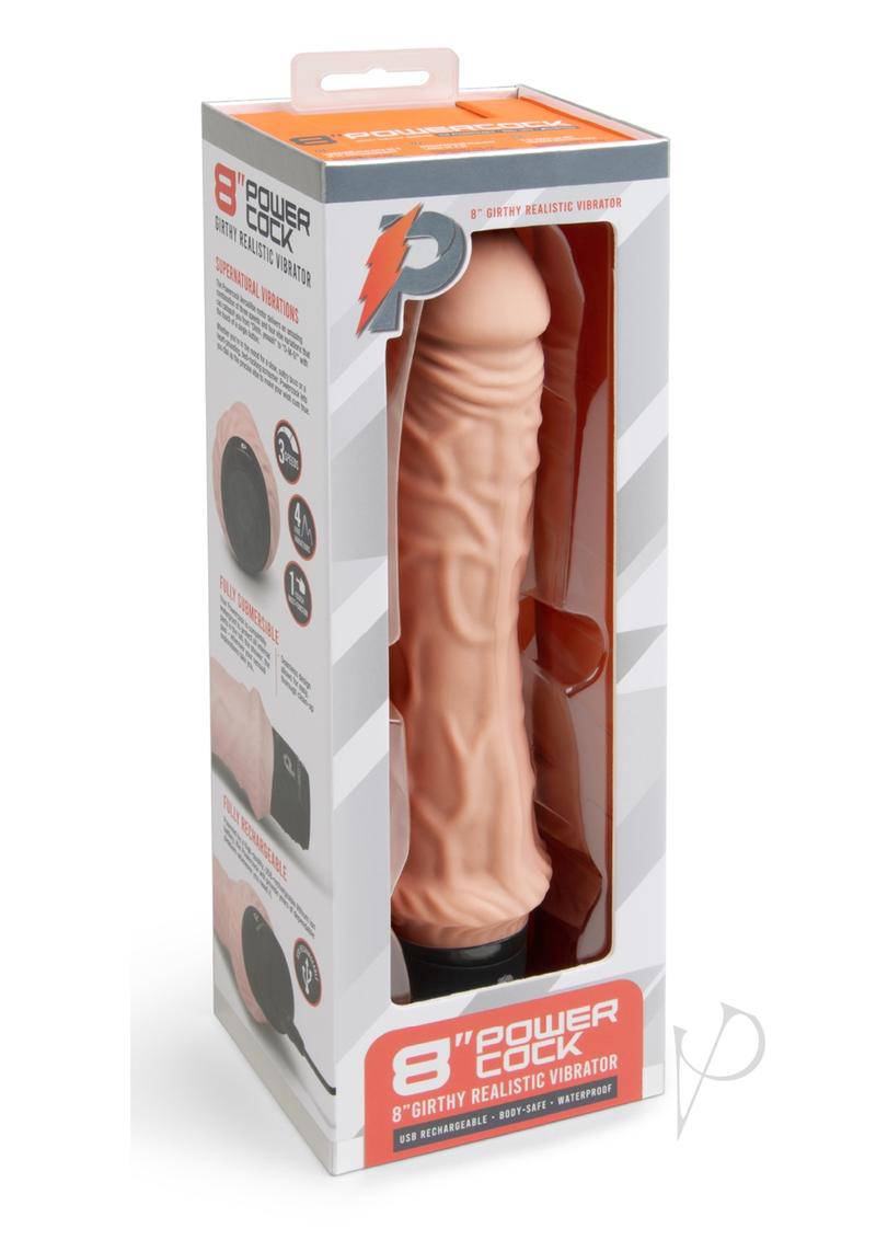 Powercocks Silicone Rechargeable Girthy Realistic Vibrator 8in - Vanilla