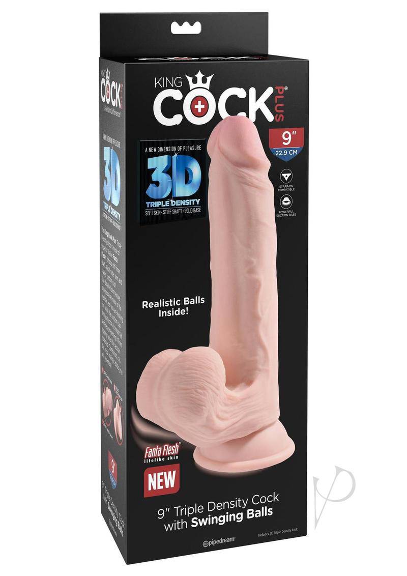 King Cock Triple Density Cock with Swinging Balls 9in - Vanilla