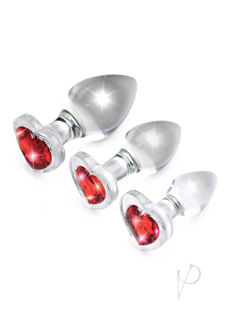 Booty Spark Red Heart Gem Glass Plug Set - Chambre Rouge