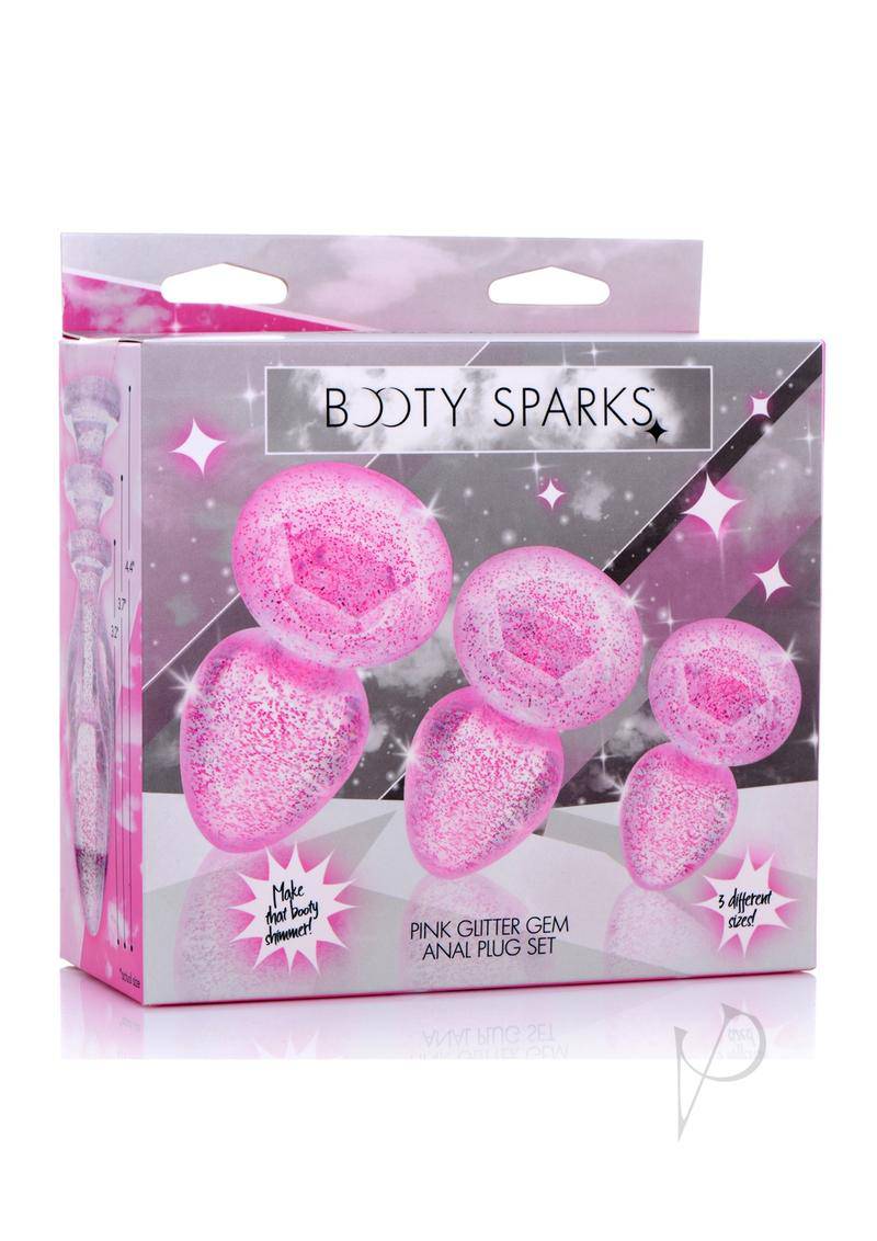 Booty Sparks Glitter Gem Anal Plug Set 3pc - S/M/L - Pink