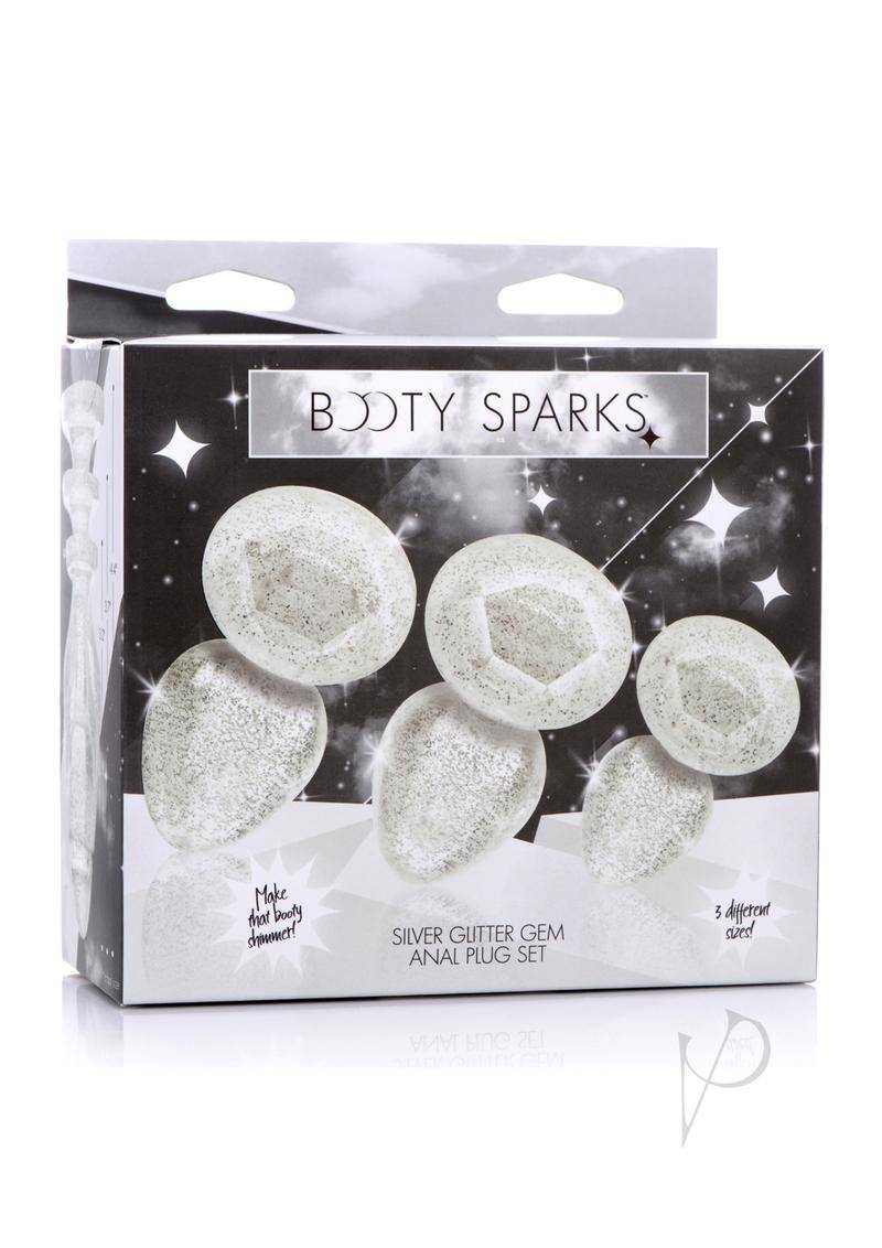 Booty Sparks Glitter Gem Anal Plug Set 3pc - S/M/L - Silver