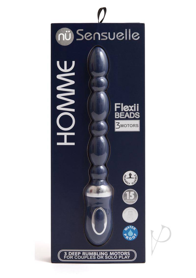 Sensuelle Homme Flexii Beads Silicone Rechargeable Probe - Navy Blue/Silver