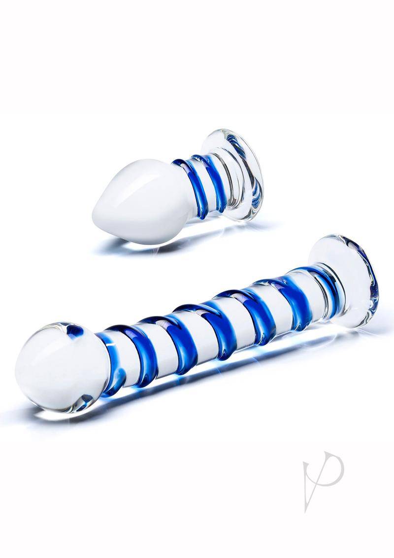 Swirly Dildo and Buttplug Set Clear/blue - Chambre Rouge