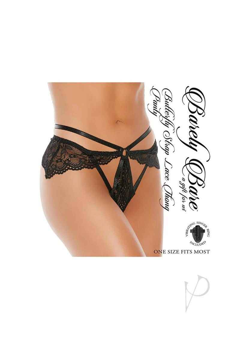 Barely Bare Butterfly Strap Lace Thong Panty - O/S - Black