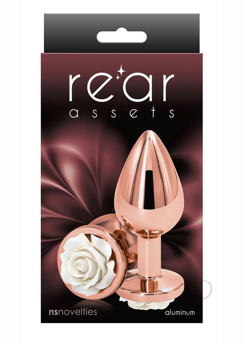 Rear Assets Rose Aluminum Anal Plug - Medium - White/Rose Gold