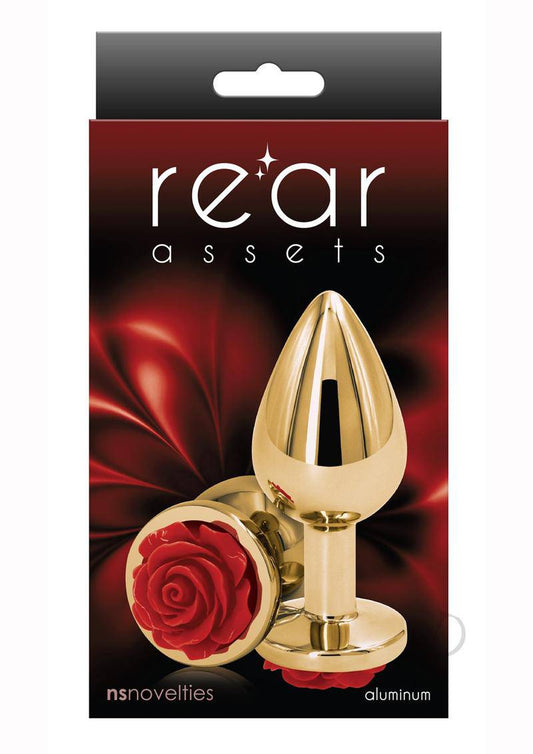 Rear Assets Rose Aluminum Anal Plug - Medium - Red/Gold