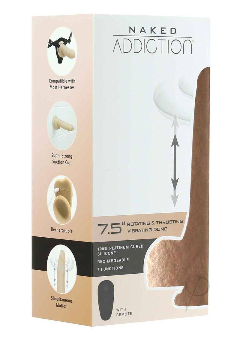 Naked Addiction Silicone Rechargeable Thrusting, Vibrating, and Rotating Dildo 7.5in - Vanilla