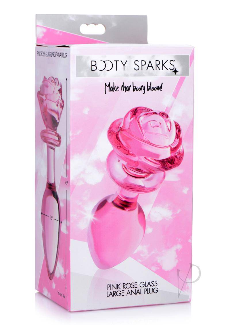 Booty Sparks Pink Rose Glass Anal Plug - Large - Pink