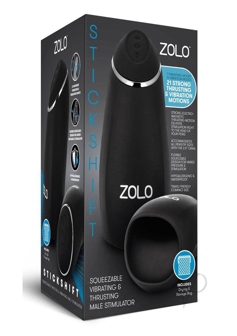 ZOLO Stickshift Squeezable Vibrating andamp; Thrusting Rechargeable Male Stimulator - Black/Silver