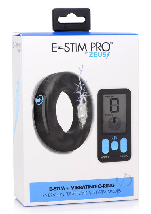 Zeus Vibrating and E-Stim Silicone Rechargeable Cock Ring with Remote Control - Black