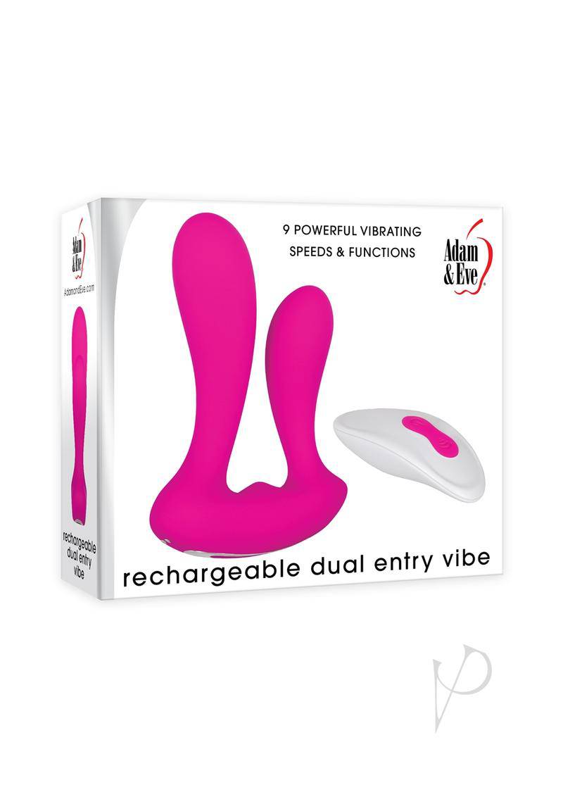 Adam and Eve Silicone Rechargeable Dual Entry Vibrator With Remote Control - Pink