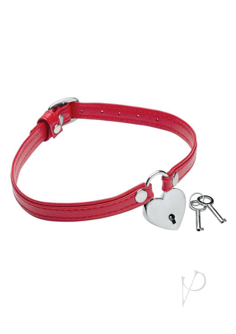 Ms Heart Lock Choker W/key Red - Chambre Rouge