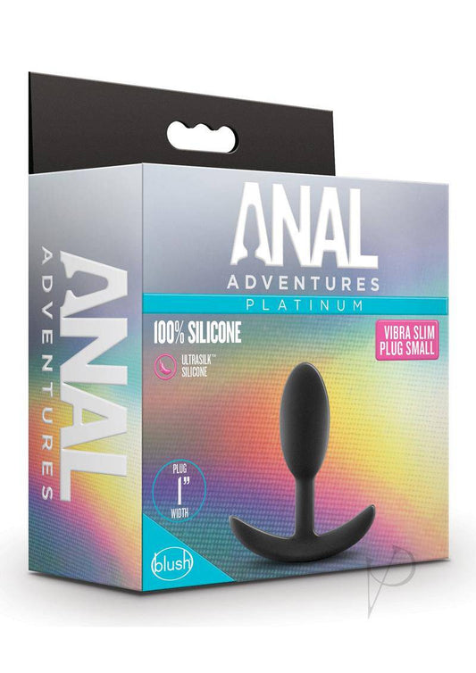 Anal Adventures Platinum Silicone Vibrating Slim Anal Plug - Small - Black