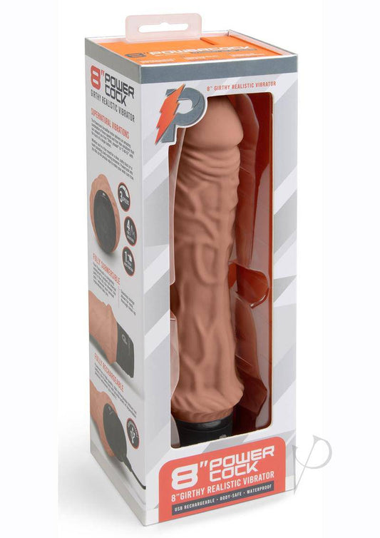 Powercocks Silicone Rechargeable Girthy Realistic Vibrator 8in - Mocha