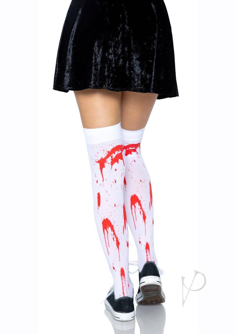 Bloody Zombie Thigh Highs O/s White/red - Chambre Rouge