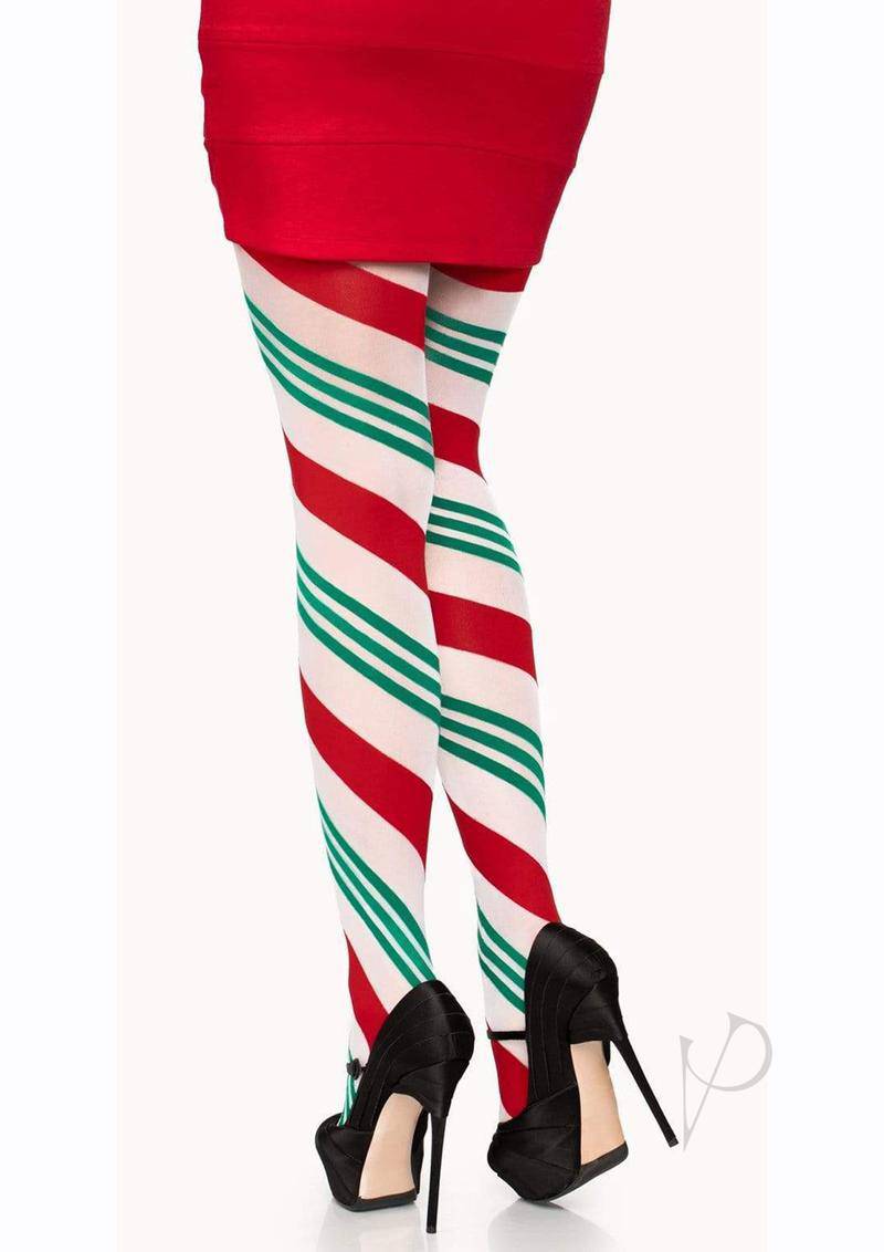 Holiday Ribbon Stripe Tights Os Grn/red - Chambre Rouge