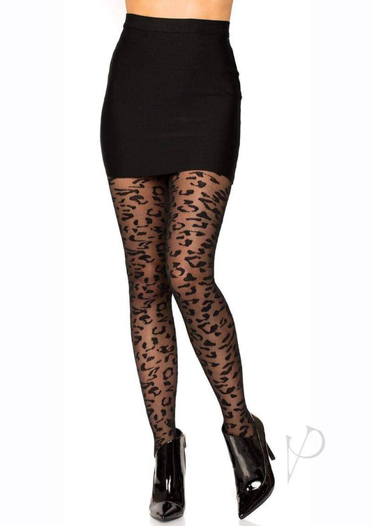 Leg Avenue Sheer Leopard Tights - O/S - Black