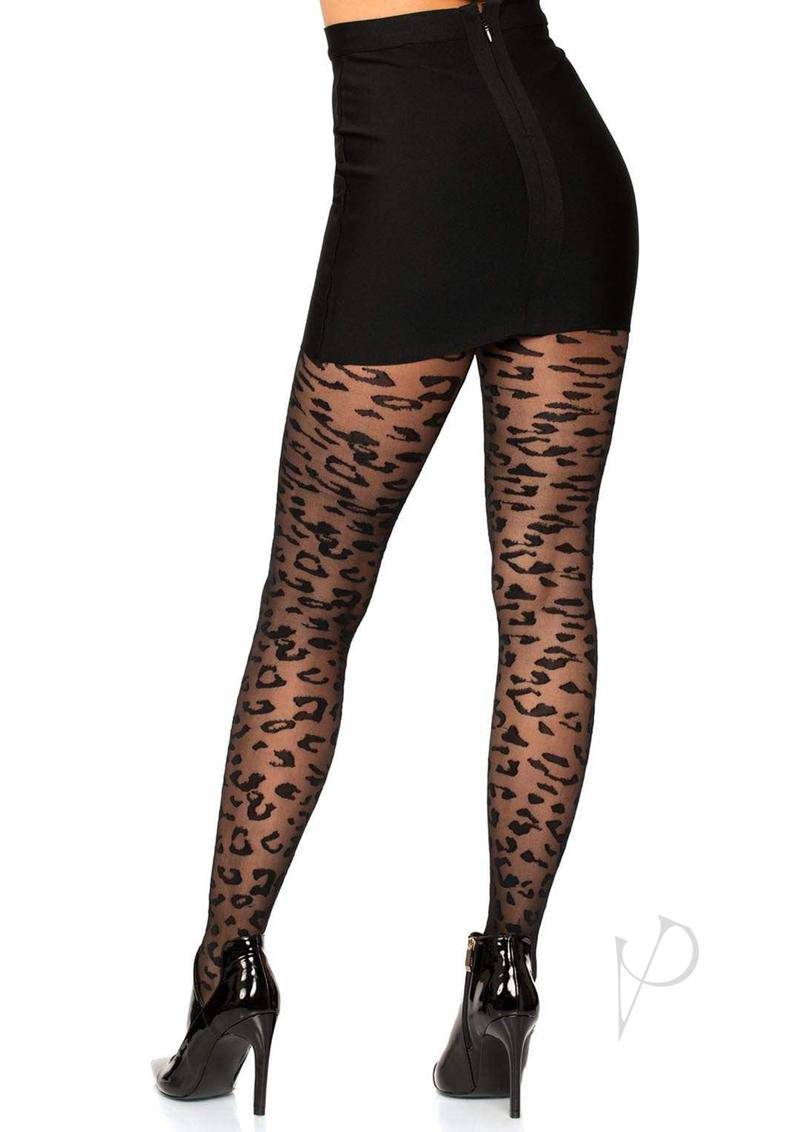 Sheer Leopard Tights Os Black - Chambre Rouge