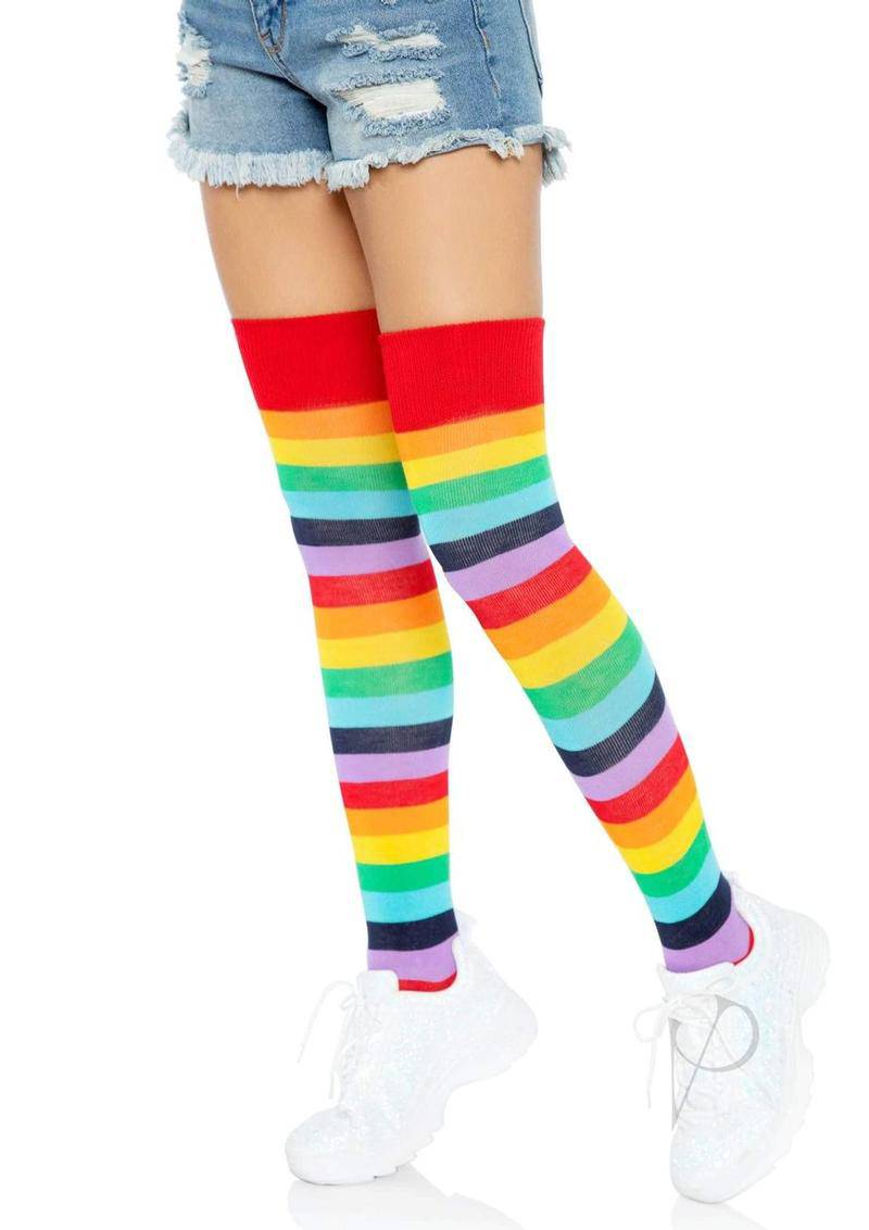 Leg Avenue Lycra Acrylic Rainbow Thigh High - O/S - Multicolor