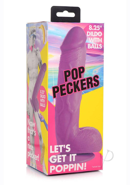 Pop Peckers Dildo With Balls 8.25in - Purple