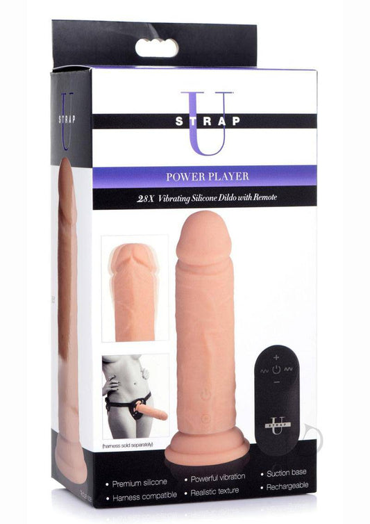 Strap U Power Player 28X Vibrating Rechargeable Silicone Dildo with Remote Control - Vanilla