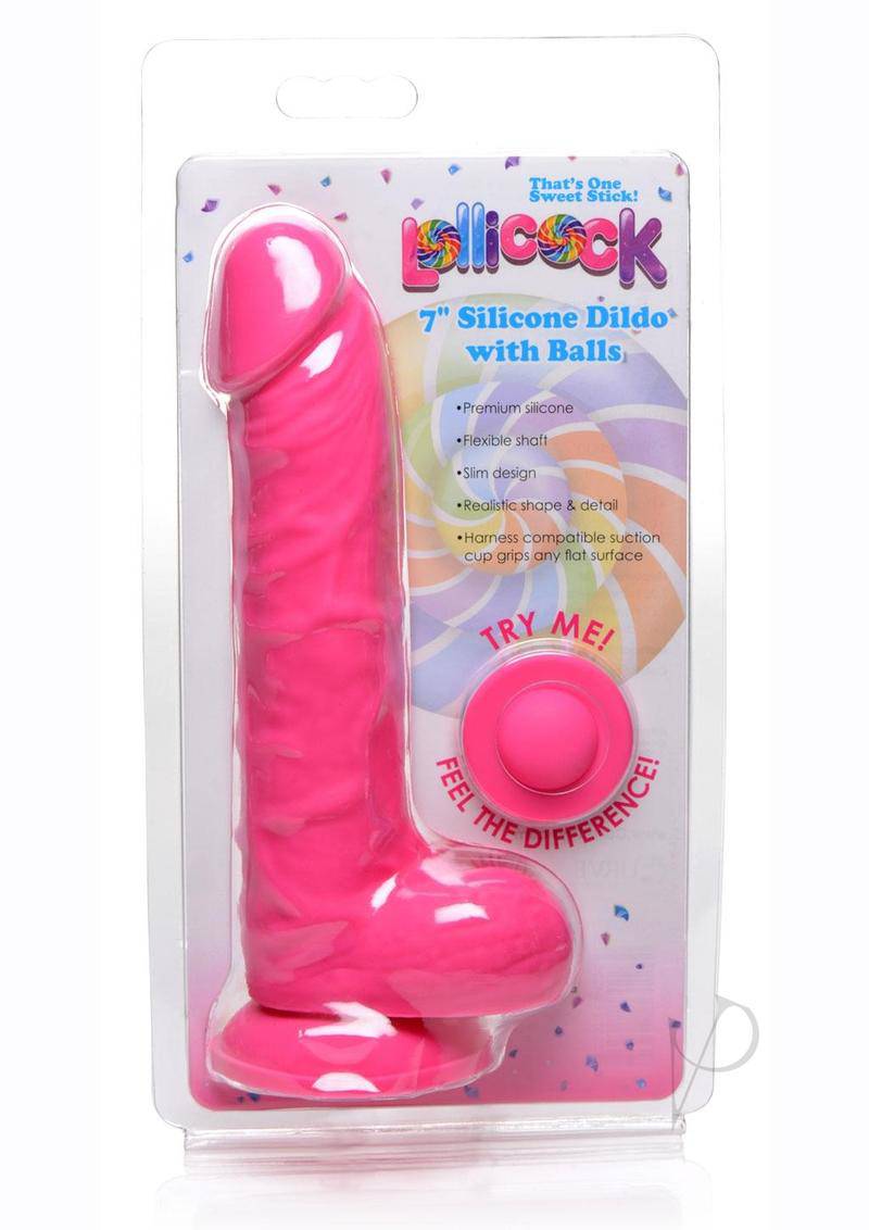 Lollicock Silicone Dildo with Balls 7in - Cherry