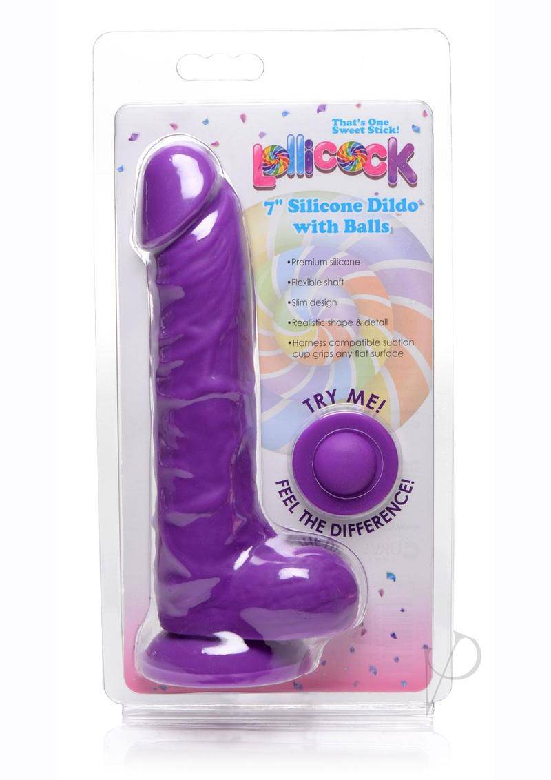 Lollicock Silicone Dildo with Balls 7in - Grape