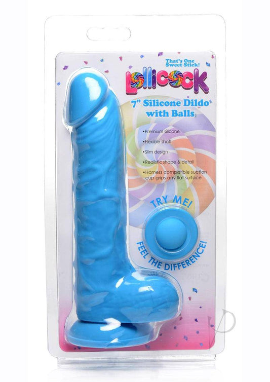 Lollicock Silicone Dildo with Balls 7in - Berry