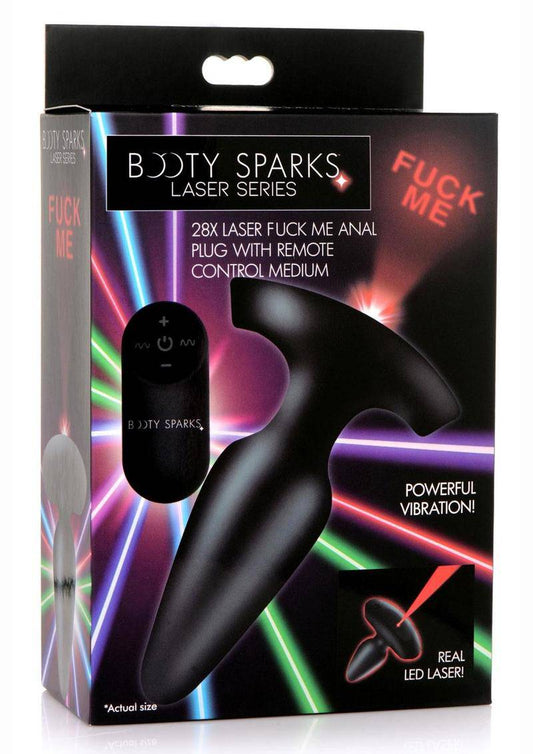 Booty Sparks Laser F... Me Rechargeable Silicone Anal Plug with Remote Control - Medium - Black with Red Light