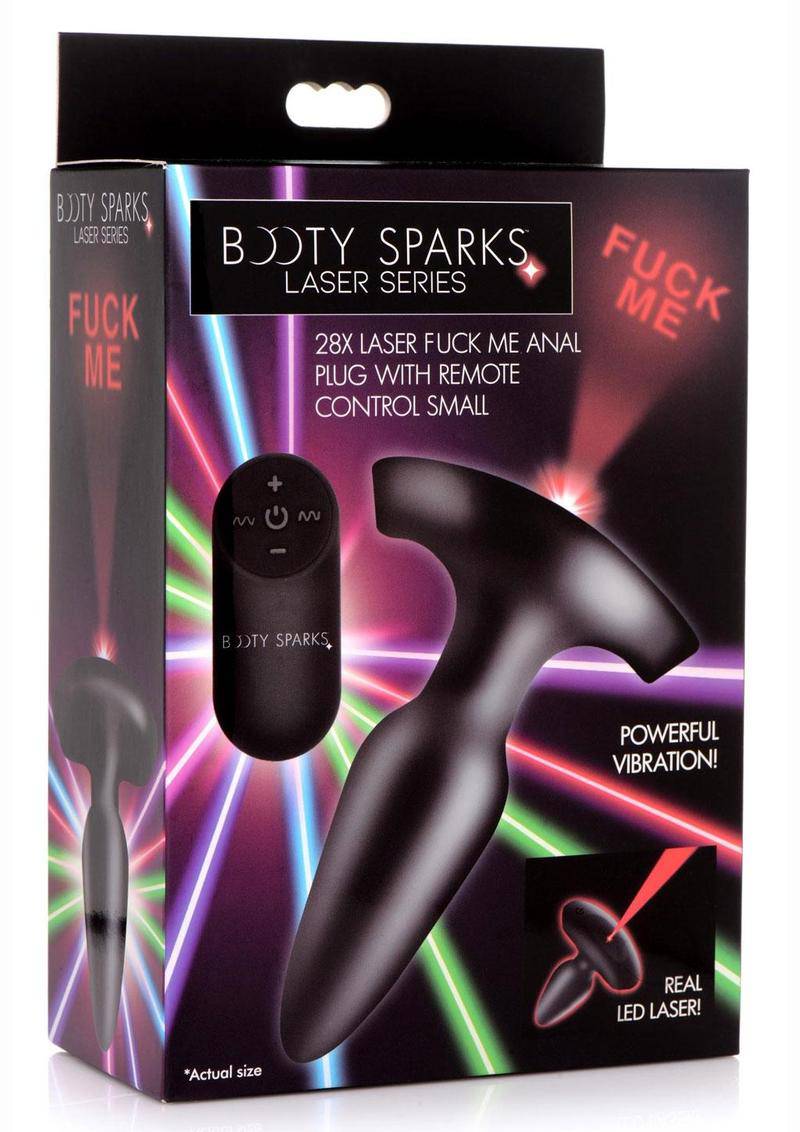 Booty Sparks Laser F... Me Rechargeable Silicone Anal Plug with Remote Control - Small - Black with Red Light