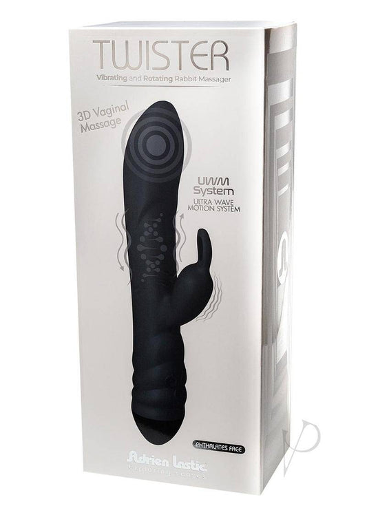 Twister Rechargeable Silicone Rabbit Vibrator with Remote Control - Black