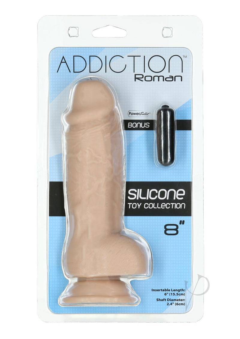 Addiction Roman Silicone Dildo with Bonus Bullet 8in - Vanilla