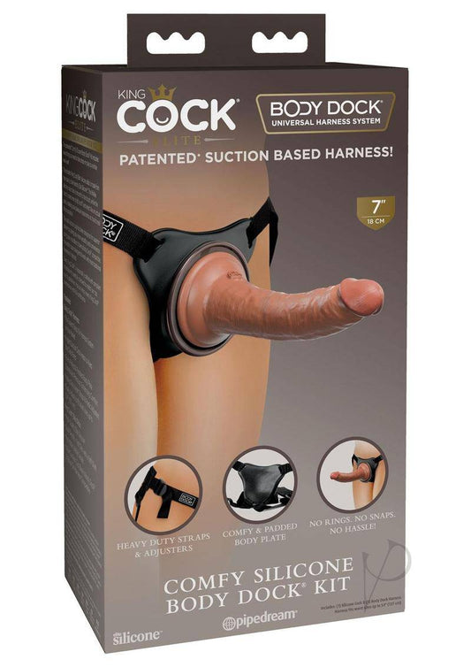 King Cock Comfy Silicone Body Dock Strap-on Kit With Dildo 7in - Caramel/Black