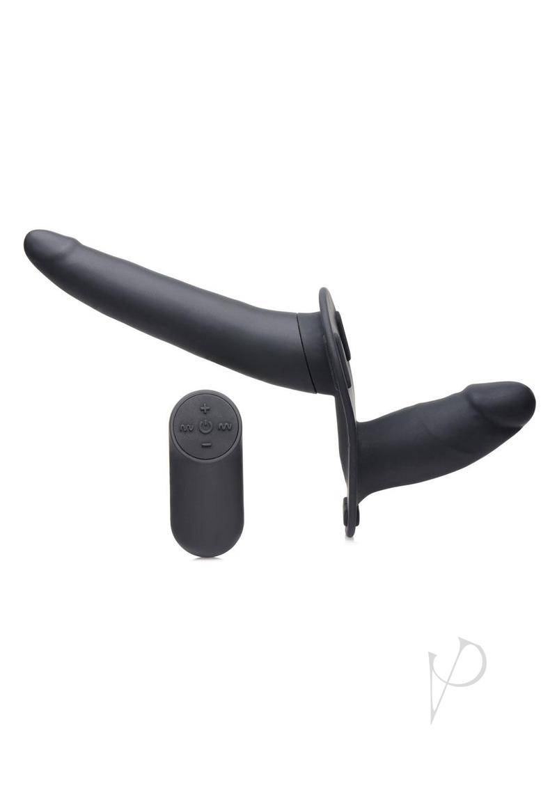 Strap U Vibe Dbl Dildo W/harness Black - Chambre Rouge