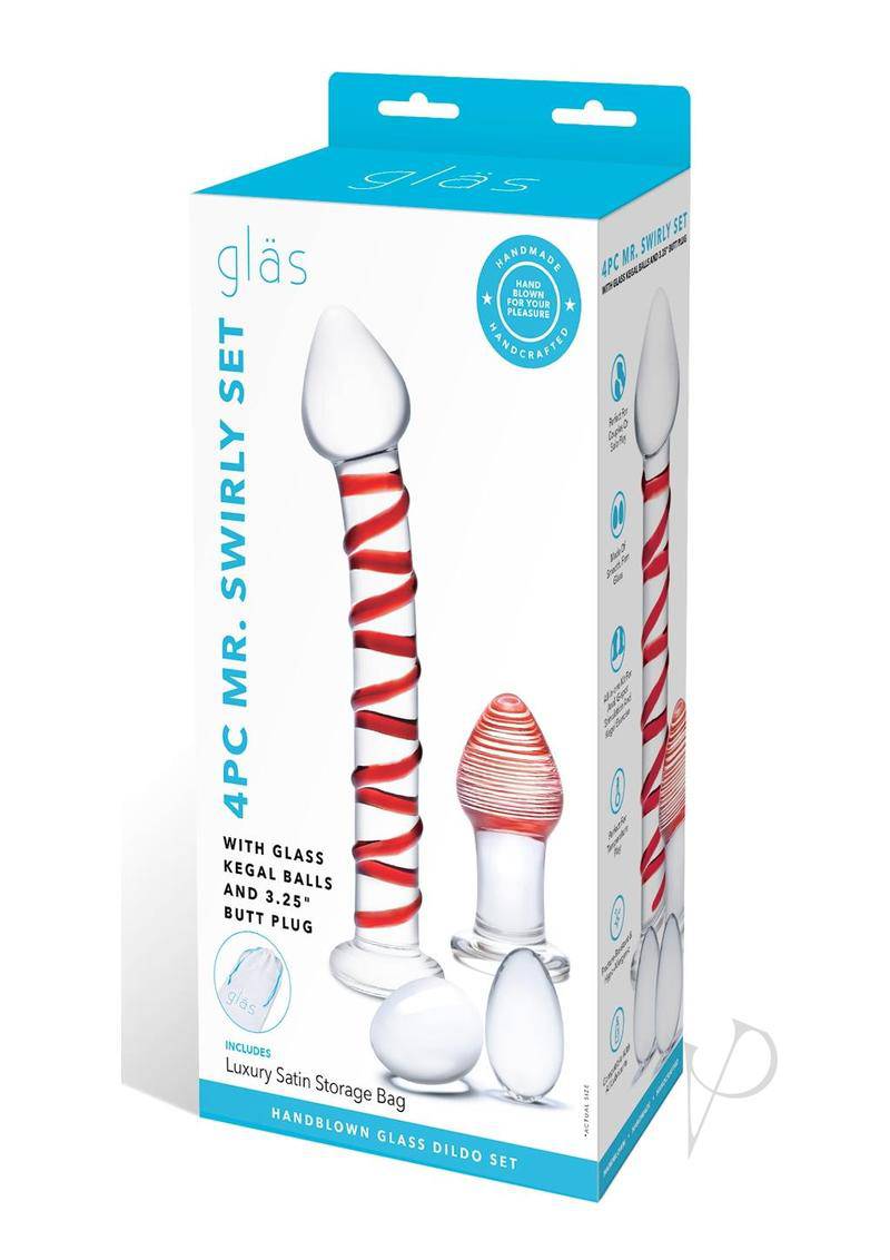 Glas Mr. Swirly Set with Glass Kegal Balls (4 piece) - Clear/Red