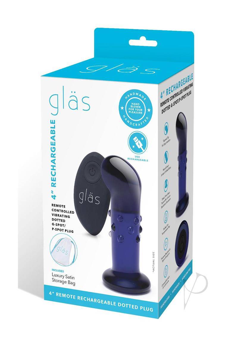 Glas Rechargeable Remote Controlled Vibrating Glass Dotted G-Spot/P-Spot Plug 4in - Blue