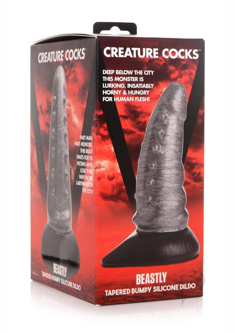 Creature Cocks Beastly Tapered Bumpy Silicone Dildo 8.25in - Silver/Black