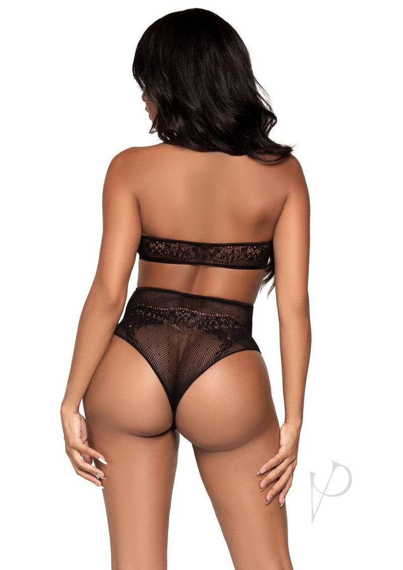 Dotted Net Halter/high Thong 2pc Os Blk - Chambre Rouge