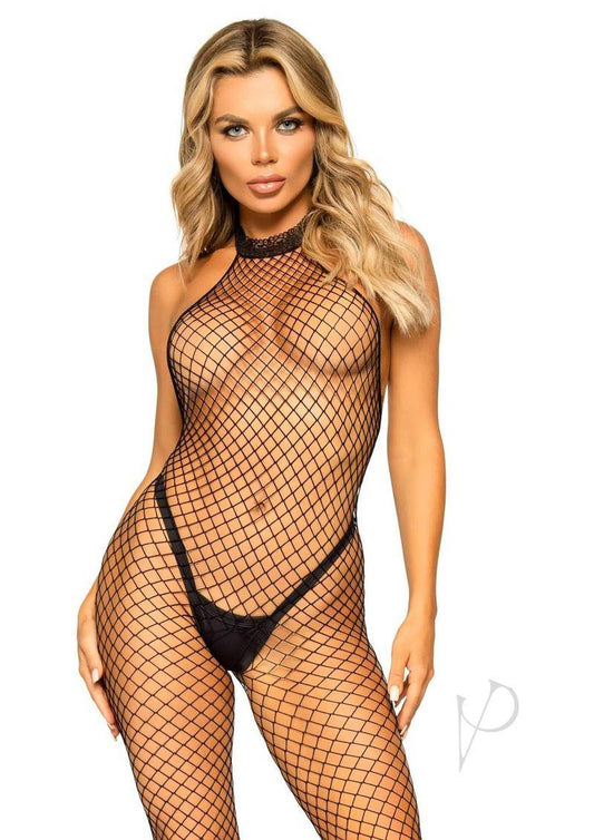 Leg Avenue Industrial Net Racer Neck Backless Bodystocking - O/S - Black