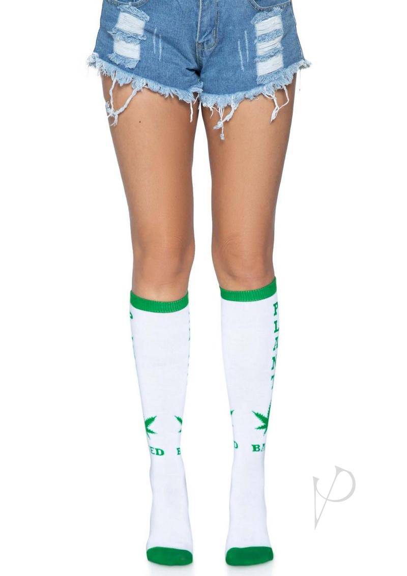 Plant Based Knee Highs Os White/green - Chambre Rouge