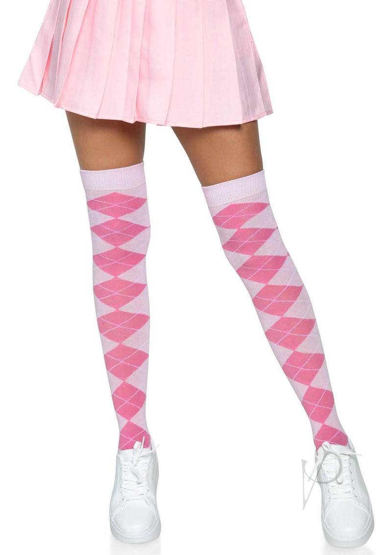 Leg Avenue Argyle Knit Over The Knee Socks - O/S - Pink