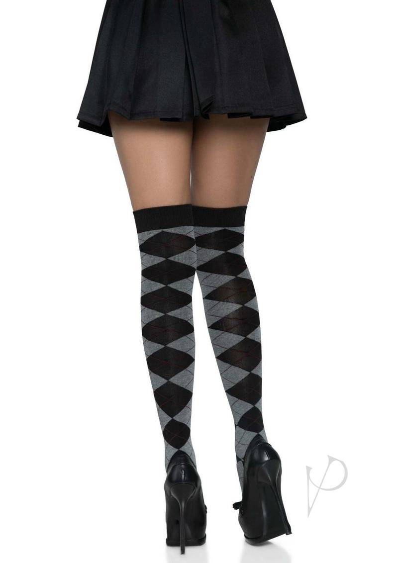 Argyle Knit Over The Knee Socks Os Grey - Chambre Rouge