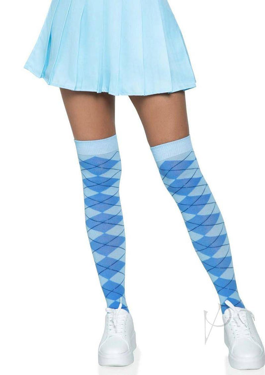 Leg Avenue Argyle Knit Over The Knee Socks - O/S - Blue