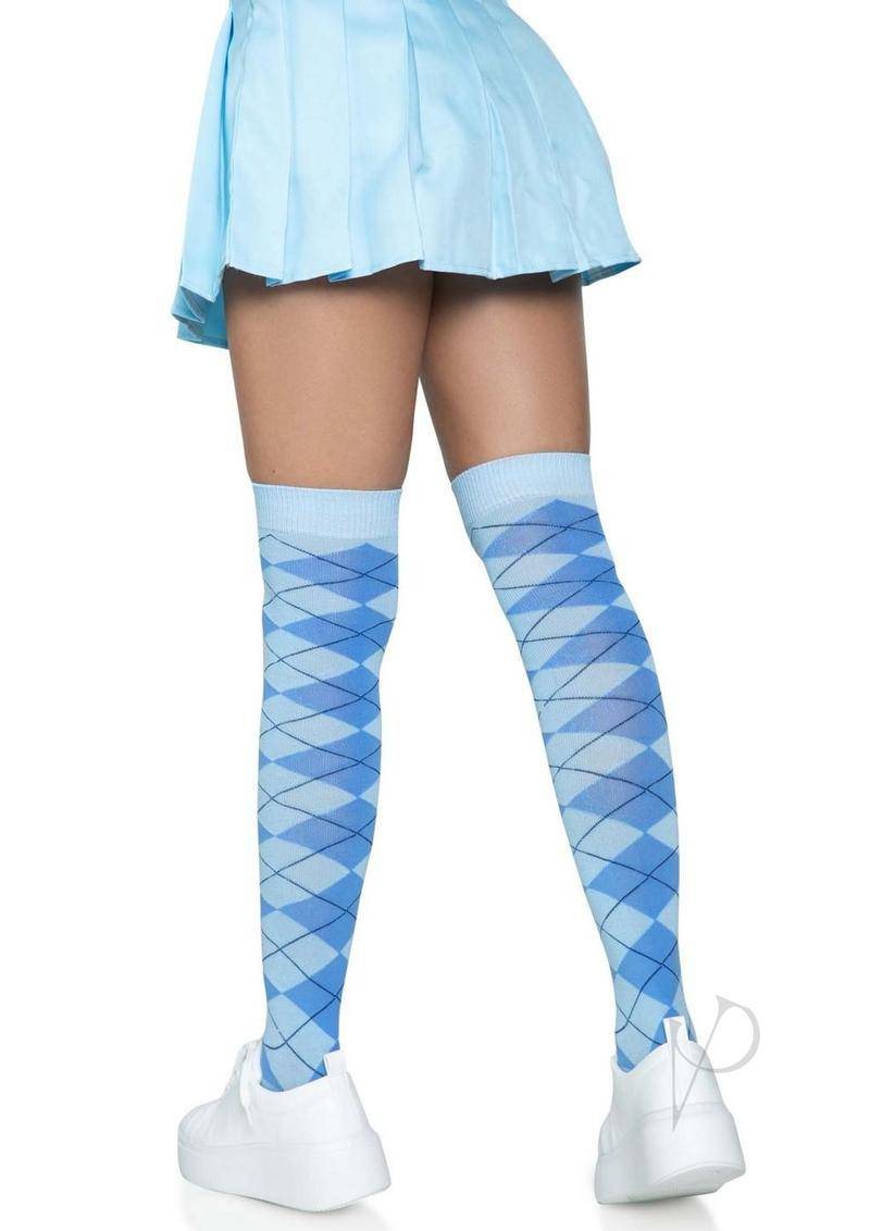 Argyle Knit Over The Knee Socks Os Blue - Chambre Rouge