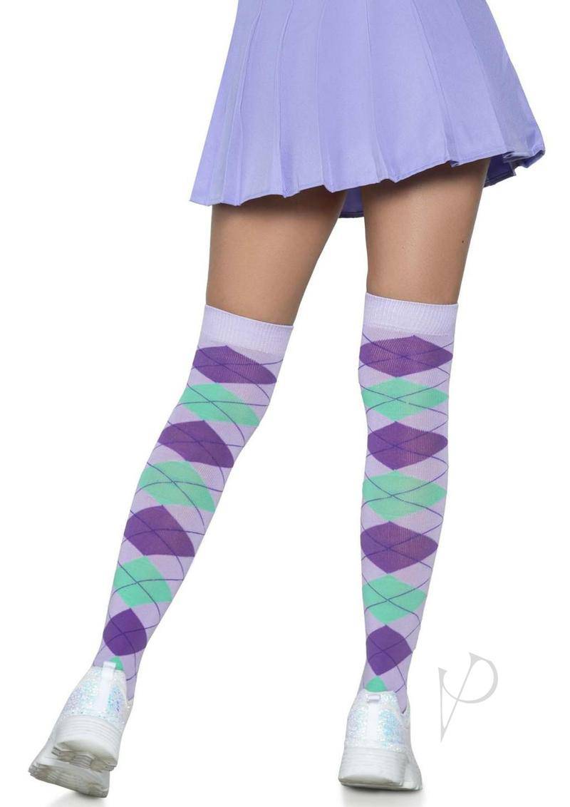 Argyle Knit Over The Knee Socks Os Lav - Chambre Rouge