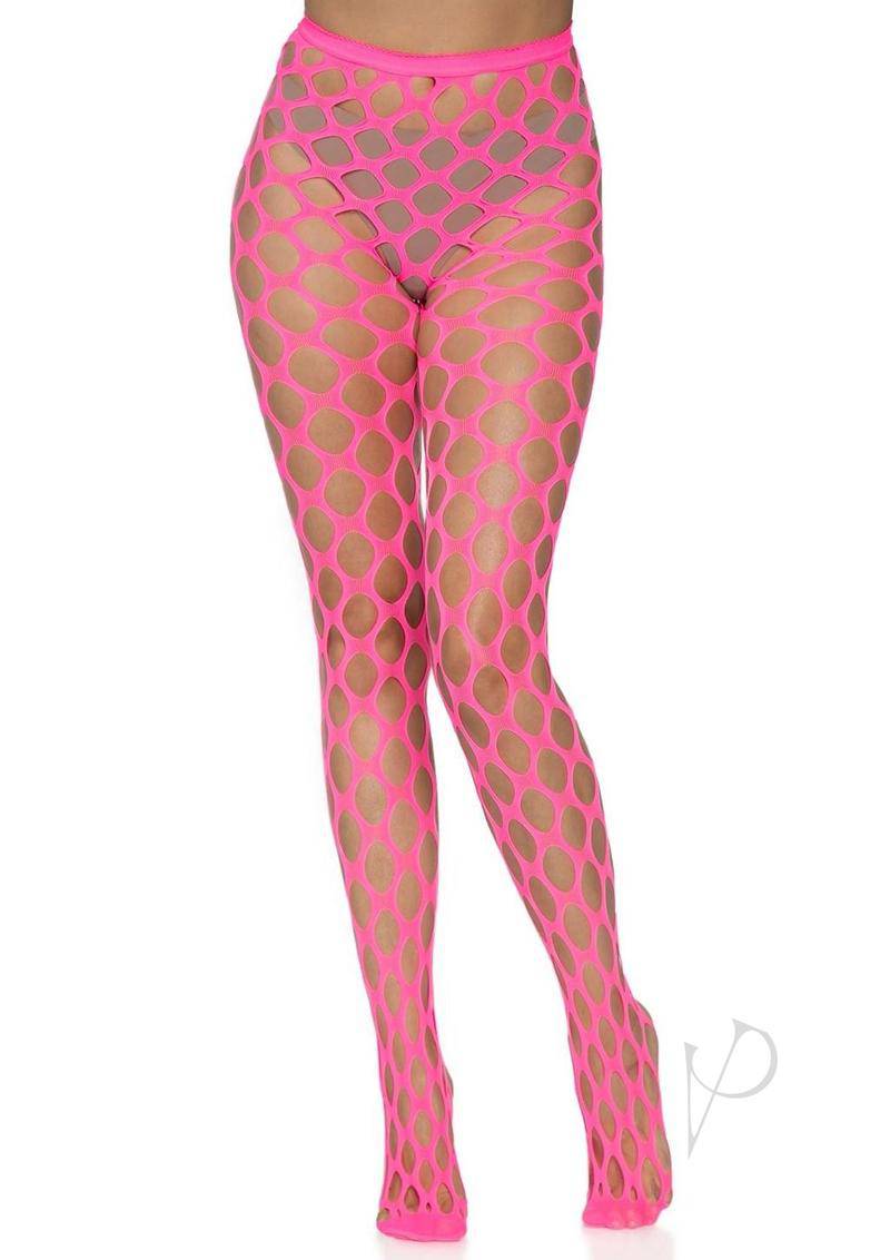 Leg Avenue Jumbo Pothole Net Tights - O/S - Neon Pink