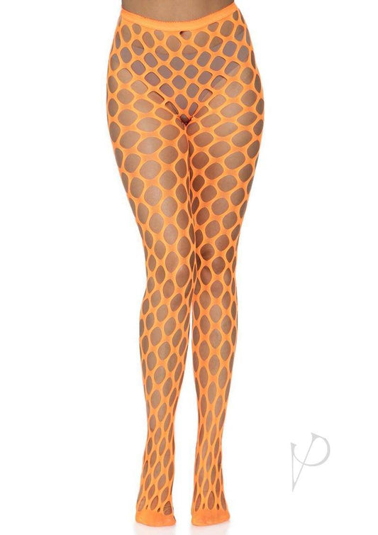 Leg Avenue Jumbo Pothole Net Tights - O/S - Neon Orange